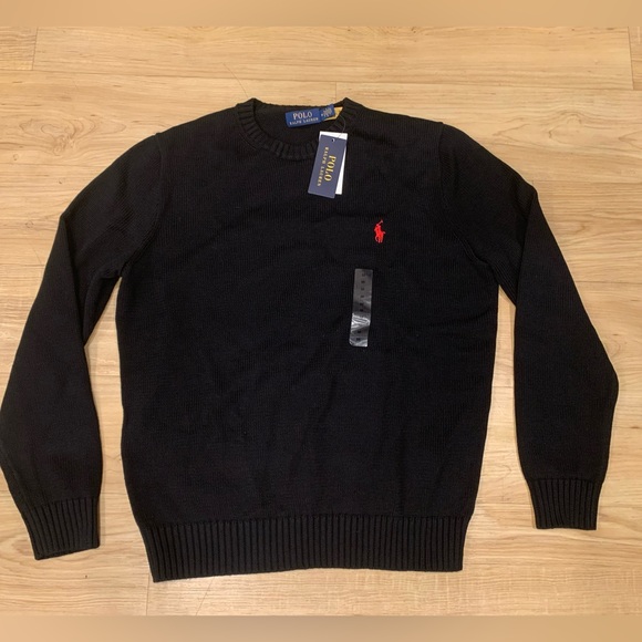 Polo Ralph Lauren Men’s Cotton Knit Crewneck Embroidered Pony Sweater Black M-XL